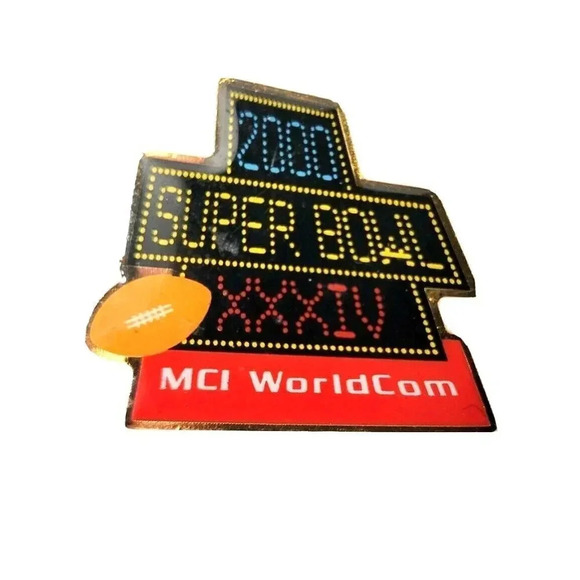 2000 Super Bowl XXXIV Hat Lapel Pin MCI WorldCom Rams Titans Football Vintage
